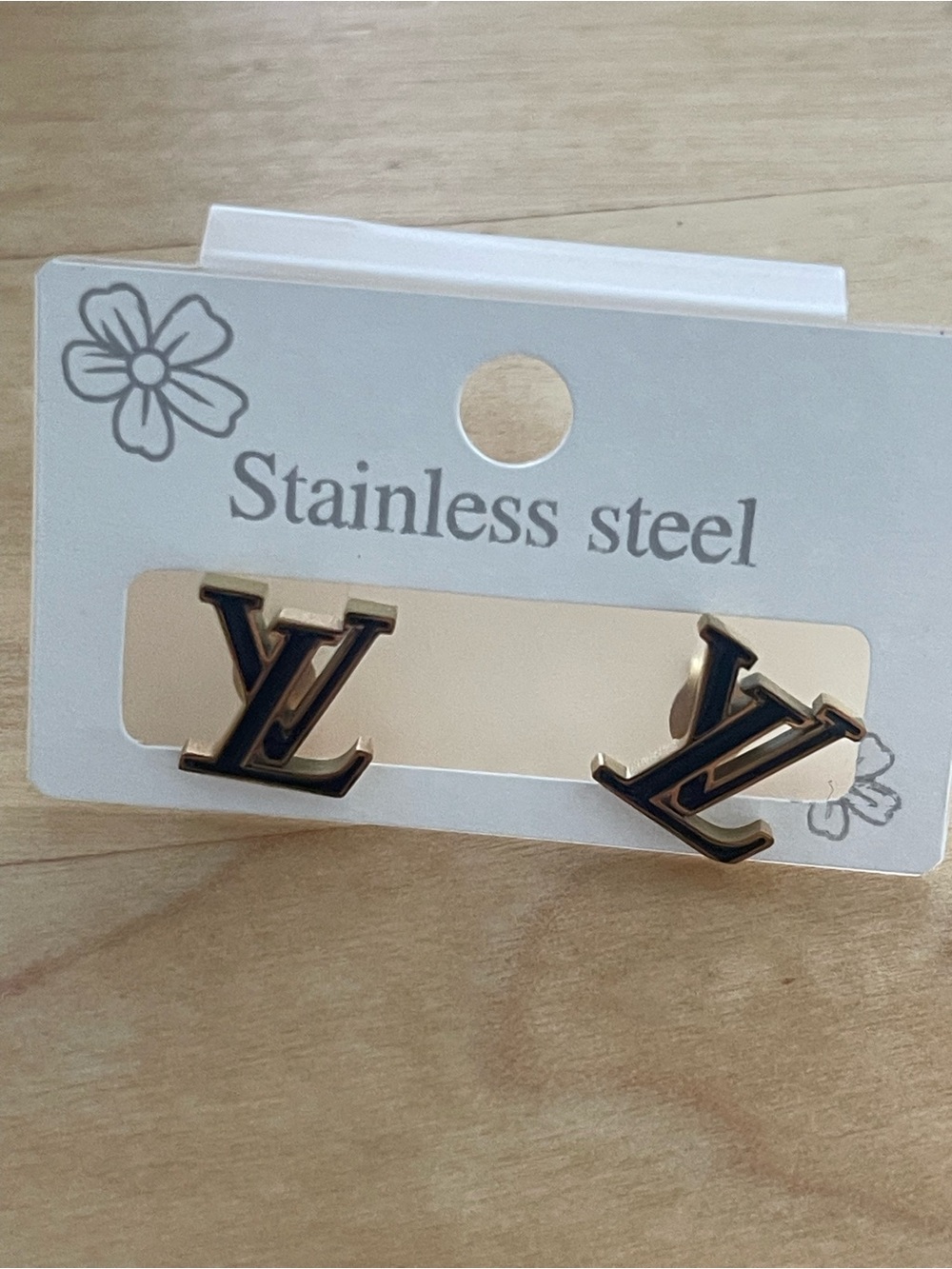 Louis Vuitton Black and Gold LV Logo Stud Earrings